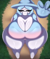 alternate_body_type big_breasts breasts_bigger_than_head generation_8_pokemon hatterene huge_breasts huge_thighs humanoid lewd_bun_64 long_hair looking_at_viewer looking_up looking_up_at_viewer massive_breasts pokémon_(species) pokemon pokemon_(species) reaching_out reaching_towards_viewer short_hair smug_face solo_female strugglebunny thick_thighs white_body