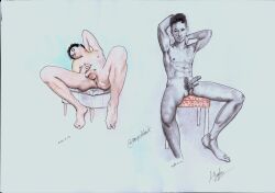 ass asshole cock cock_out dick gay gay_male hand_drawn hard_on naked naked_male pencil pencil_(artwork) pencil_sketch pose self_upload sketches_by_adab watercolor watercolor_(artwork) watercolor_(medium)