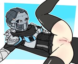 1girls anus armor biting_lip blush bungie destiny_(game) destiny_2 guardian_(destiny) hunter_(destiny) mask masked no_panties no_pants pantless ryeplayer spread_legs stocking vagina