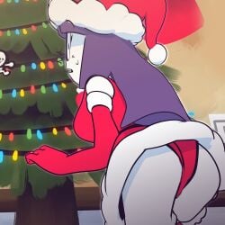 1girls 3d aware backboob big_ass blender breasts christmas christmas_outfit christmas_tree exposed_ass female female_only lewdbro lila_(spooky_month) long_hair long_hair_female milf mother newgrounds panties peeking purple_hair red_panties santa_costume santa_hat showing_ass skid_(srpelo) spooky_month sr_pelo surprised sweat upskirt white_body white_skin