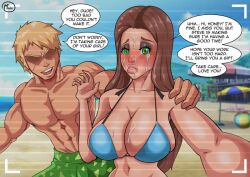 beach bikini blonde_hair cheating cheating_wife cuckold cum_on_face evil_smile mr.moudan netorare ntr recording