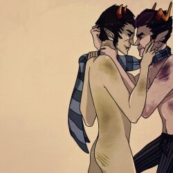 2boys clothing eridan_ampora gay homestuck horns scratches sollux_captor tagme yaoi