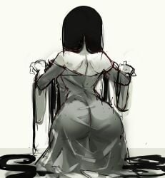 1girls ass ass_in_dress behind_view big_ass black_hair bubble_butt dress ghost_girl long_hair rakeemspoon see-through_clothing solo the_ring white_background yamamura_sadako