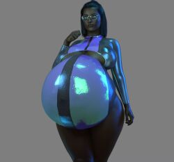 1girls 3d belly big_belly big_breasts breasts dark-skinned_female dark_skin feldusk female glasses huge_breasts nipples nipples_visible_through_clothing pregnant solo