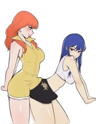 2futas alternate_costume bent_over black_shorts blue_eyes blue_hair blush booty_shorts breasts brown_eyes bulge bulge_to_ass buttjob caeda_(fire_emblem) celica_(fire_emblem) celica_(warrior_princess)_(fire_emblem) clothed clothing commission crop_top dry_humping duo erection erection_under_clothes fire_emblem fire_emblem:_mystery_of_the_emblem fire_emblem:_shadow_dragon_and_the_blade_of_light fire_emblem_echoes:_shadows_of_valentia fire_emblem_heroes fire_emblem_warriors futa_on_futa futa_only futa_with_futa futanari grinding grinding_on_penis hotpants human humping jenocidero leaning_back light-skinned_futanari light_skin long_hair looking_at_another looking_at_partner looking_back medium_breasts midriff multiple_girls navel nintendo official_alternate_costume orange_hair penis penis_bulge red_hair shirt short_shorts shorts sleeveless sleeveless_shirt sports_bra sports_shorts sportswear standing teasing tenting tight_shorts white_crop_top white_top yellow_shirt yellow_shorts