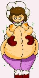 1boy 1girls after_digestion after_vore barely_clothed big_breasts black_eyes boots brown_hair brown_nipples hoodie huge_ass huge_thighs hyper_ass hyper_belly hyper_thighs ice_climber light_skin mysticemerald_(artist) nana_(ice_climber) nitrobutter pixel_art popo_(ice_climber) post_digestion post_vore side_view smile stomach_noises thighhighs vore vore_belly