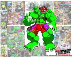 2005 abs armor balls_outline bottomwear bulge clothing comic gallery genital_outline green_body green_skin humanoid male muscular muscular_male nipples orc orc_male pecs penis_outline pink_nipples shorts tomcat_(artist) trassk tusks