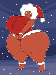 anthro big_breasts blush breasts christmas christmas_outfit cookie dorahden female ginger_(dorahden) no_shoes o_o santa_hat thick_thighs toeless wide_hips