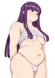 bra chubby chubby_female cloudxmoe curvaceous female female_only fern_(sousou_no_frieren) overweight overweight_female plump purple_hair skindentation solo sousou_no_frieren tank_top thong underboob