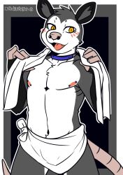 1boy anthro blush bulge collar fur furry gay gloves grey_fur i_think_i_like_you male mammal opossum pierced_nose piercing saku1saya sleeveless solo tail topless towel towel_around_neck towel_around_waist webcomic webtoon yiff zeb_(i_think_i_like_you)