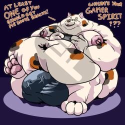 1:1 anon anthro anthro_pred ass attribute_theft balls_outline belly between_toes big_belly big_bulge big_butt bobtail_cat bulge butt_crush butt_smother calico_cat clothing controller crush detailed_bulge distracting_watermark domestic_cat dominant english_text extreme_size_difference eyewear fat_rolls feet felid feline felis foot_crush fujiyama_samoyed_(artist) game_controller gaming genital_outline glasses huge_bulge huge_butt humanoid_hands hyper hyper_belly hyper_butt japanese_bobtail kemono larger_male lazy male mammal micro morbidly_obese morbidly_obese_anthro morbidly_obese_male neck_rolls nintendo nintendo_switch nipples obese obese_anthro obese_male ordering_food overweight overweight_anthro overweight_male pawpads penis_outline pink_nipples simple_background size_difference size_expansion size_theft size_transformation smile smothering solo tekku-san(fujiyamasamoyed) text thick_thighs toes transformation trapped trapped_in_butt trapped_in_clothing trapped_in_underwear watermark weight_gain zero_pictured