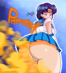 ami_mizuno back_view big_ass big_butt bishoujo_senshi_sailor_moon blue_hair clothing fart fart_cloud fart_fetish farting fat_ass gas gassy gassy_female huge_ass huge_butt magical_girl sailor_mercury skirt smelly stinky thick_thighs zaemonbrap