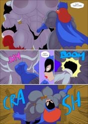 2girls abdomen abdominals abs areolae barbara_gordon batgirl batgirl_(dcau) batman:_the_animated_series batman_(series) biceps big_breasts black_lipstick blue_eyes breasts cape clown_girl comic dc dc_comics dcau dialogue english english_text erect_nipples erect_nipples_under_clothes harleen_quinzel harley_quinn harley_quinn_(classic) heroine huge_breasts jester_girl large_breasts long_hair muscle_expansion muscle_girl muscles muscular_arms muscular_female muscular_legs nipples part_of_a_set part_of_comic punch punching red_hair red_lipstick sideboob size_difference speech_bubble superheroine supervillainess text the_new_batman_adventures thick_ass thick_thighs torn_bodysuit torn_clothing triceps villainess zetarok