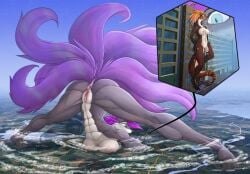 2021 2d_(artwork) 9_tails abs absurd_res anthro anthro_focus anus aria_(silentfan42) asian_mythology ass ass_up atmospheric_perspective big_breasts big_butt big_muscles biped blue_eyes breast_rest breasts breasts_on_ground building building_destruction canid canine cheek_tuft city cloud colored countershade_torso countershading cracks crater crotch_tuft crushed_car destruction dragon duo_focus east_asian_mythology extreme_size_difference facial_tuft female female_focus fleeing flexible fox fur genitals grey_body grey_fur group hair helaviskrew hi_res hiding human jack-o&#039;_pose korean_mythology kumiho landscape landscape_dwarfing large_group larger_anthro larger_female lava looking_down low-angle_view macro mammal medium_hair meme motion_lines multi_tail multiple_angles muscular muscular_anthro muscular_female muscular_legs mythological_canine mythological_fox mythology navel nude orange_hair pink_hair plantigrade pose purple_hair pussy raised_heel rear_view red_body red_scales reptile river scales scalie sea searching shaking size_difference skyscraper smaller_ambigious smaller_female smaller_human snake spiky_hair spread_legs spreading standing tail tan_body tan_fur tan_scales teal_eyes tuft water yellow_eyes