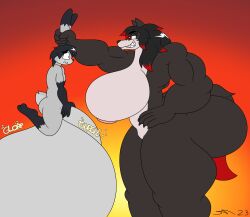 absurd_res anthro ass balls balls_bigger_than_body balls_bigger_than_head big_balls big_breasts big_butt big_penis black_body black_fur black_hair breasts canid canine canis colossal_balls dirtymac female fur genitals grey_body grey_fur hair hi_res highlights_(coloring) huge_balls huge_breasts huge_butt huge_cock hyper hyper_balls hyper_breasts hyper_butt hyper_genitalia hyper_penis lagomorph larger_female leporid male mammal muscular muscular_female penis rabbit red_highlights size_difference size_transformation smaller_male transformation wolf