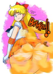 back_view big_ass big_butt bishoujo_senshi_sailor_moon blonde_hair bow bubble_butt cameltoe clothing fart fart_cloud fart_fetish farting fat_ass gas gassy gassy_female huge_ass huge_butt huge_fart large_breasts magical_girl minako_aino panties sailor_venus skirt smelly stinky thick_thighs upskirt yellow_hair zaemonbrap