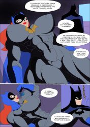 1boy 1girls barbara_gordon batgirl batgirl_(dcau) batman batman:_the_animated_series batman_(bruce_wayne) batman_(series) bicep_curl biceps big_breasts blue_eyes breasts bruce_wayne comic dc dc_comics dcau dialogue english english_text erect_nipples female flexing_arm flexing_bicep flexing_muscles heroine huge_breasts long_hair lying_on_back male muscle_girl muscles muscular_arms muscular_female muscular_legs onomatopoeia part_of_a_set part_of_comic red_hair red_lipstick sideboob speech_bubble text the_new_batman_adventures thick_thighs underboob zetarok