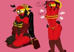 1girls angel_wings big_breasts bikini breast_grab breasts chysmix clothing countryhumans countryhumans_girl crown female francisco_franco francoist_spain_(countryhumans) panties pink_background red_body solo solo_female spanish_state_(countryhumans) thick_thighs thighs white_eyes