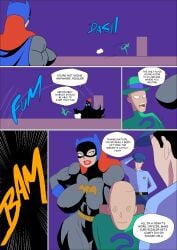 1girls 3boys barbara_gordon batgirl_(dcau) batman:_the_animated_series batman_(series) big_breasts blue_eyed breasts comic dc_comics dcau defeated_villain edward_nygma huge_breasts knocked_out muscle_girl muscles muscular_female muscular_thighs onomatopoeia part_of_a_set part_of_comic police_officer red_hair redhead riddler the_riddler thick_thighs zetarok