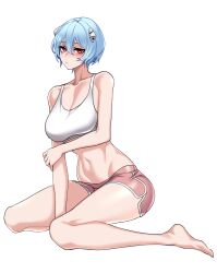 1girls alternate_version_available big_breasts blue_hair blue_tank_top blush bottomwear breasts cleavage clothing dogs_(dlrkdejr26) feet female female_only hair huge_breasts legs neon_genesis_evangelion pink_shorts red_eyes rei_ayanami short_hair shorts solo solo_female tank_top thighs topwear transparent_background