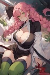 1girls ai_generated big_breasts braid braided_hair breasts busty cleavage demon_slayer female female_focus female_only green_eyes green_hair kanroji_mitsuri kimetsu_no_yaiba large_breasts legs massive_breasts miniskirt mole_under_eye multicolored_hair pink_hair skirt solo solo_female the_way_(artist) thick_thighs thighhighs thighs thin_waist two_tone_hair uniform voluptuous voluptuous_female wide_hips