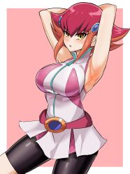 1girls anna_kaboom anna_kozuki armpits arms_behind_head big_breasts female_only school_uniform synchroman yu-gi-oh! yu-gi-oh!_zexal