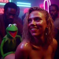 1girls ai_generated celebrity dall-e3 doggy_style fucked_from_behind implied_sex kermit_the_frog muppets naked nightclub nude_female public public_nudity public_sex puppet real_person scarlett_johansson sesame_street stable_diffusion sweat tagme the_muppet_show voyeur