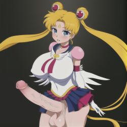 ai_generated balls bishoujo_senshi_sailor_moon blonde_hair blue_eyes breasts clothed clothing dickgirl double_bun erect_penis erection futa_only futanari futanurse huge_balls huge_breasts huge_cock intersex large_breasts large_penis long_hair long_penis pale-skinned_futanari pale_skin penis sailor_moon skirt solo testicles urethra usagi_tsukino veiny_penis