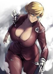 1girls big_breasts blonde_hair blue_eyes cleavage female female_only gynoid packge solo t-x terminator terminator_3:_rise_of_the_machines thick_thighs thighs voluptuous wide_hips