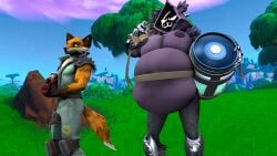 16:9 3d 3d_(artwork) anthro bear belly big_belly bloated breasts canid canine chug_jug digital_media_(artwork) duo epic_games female fennix_(fortnite) fortnite fox hi_res humanoid hyper hyper_belly male male/female mammal nipples overweight raven_team_leader source_filmmaker tail timejumpingfox widescreen