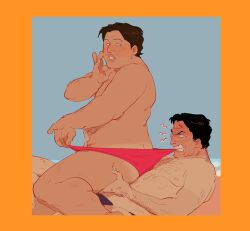 2boys angry ass_cleavage biting butt_crack chubby_male fat_man gay hairy_male hand_on_thigh looking_at_another male_only mark_hoffman peter_strahm saw_(series) tan_lines underwear yaoi