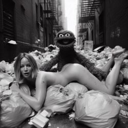 1girls ai_generated ass black_and_white blonde_hair celebrity dall-e3 garbage garbage_bags jennifer_lawrence monochrome muppets naked naked_female nude oscar_the_grouch puppet real_person sesame_street sex stable_diffusion tagme the_muppet_show trash trash_bag