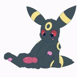 animal_genitalia animal_penis animated balls black_body black_fur blush blush_lines bouncing_penis canine_genitalia canine_penis eeveelution feral fur generation_2_pokemon genitals gooeythings hi_res male nintendo pawpads paws penis pokemon pokemon_(species) red_eyes sitting solo tongue tongue_out umbreon