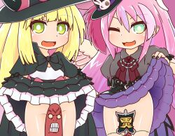 2girls andy_find duel_monster ghostrick_angel_of_mischief ghostrick_witch novelty_censor open_mouth wink yu-gi-oh!