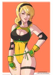 1girls blonde_hair breasts british_female female female_only fully_clothed jeffdraws19 king_of_fighters king_of_fighters_maximum_impact lien_neville light-skinned_female light_skin revealing_clothes solo thighs