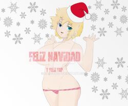 1girls big_breasts blonde_hair christmas christmas_hat el_diario_de_jonathan emasabe female heterochromia jayden_murtons nude nude_female panties short_hair snowflake solo solo_female spanish_text