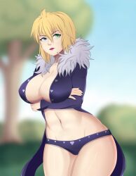 1girls bare_thighs blonde_hair coat cosplay crossed_arms el_diario_de_jonathan female heterochromia jayden_murtons lipstick merlin_(nanatsu_no_taizai)_(cosplay) nanatsu_no_taizai outdoors short_hair short_shorts solo solo_female trubaelax