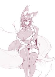 1girls 2020 black_and_white blush blushing_at_viewer cute ear_tuft fox_ears fox_girl fox_tail foxgirl greyscale huge_breasts kiri_(sub-res) large_breasts sitting sketch smile smiling smiling_at_viewer sub-res thigh_gap thigh_highs white_background wholesome wink winking winking_at_viewer