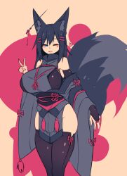 1girls 2017 abstract_background black_fur black_hair blue_eyes blush clothed clothed_female color fox_ears fox_girl fox_tail huge_breasts kiri_(sub-res) large_breasts looking_at_viewer love love_heart peace_sign sketch smile smiling smiling_at_viewer sub-res thick_thighs thighhighs wholesome winking winking_at_viewer