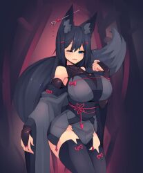 1girls 2019 black_fur black_hair blue_eyes blush blushing_at_viewer color cute ear_tuft ear_tufts female fox_ears fox_girl fox_tail foxgirl huge_breasts kiri_(sub-res) large_breasts smile smiling smiling_at_viewer sub-res thick_thighs thighhighs wholesome wink winking winking_at_viewer