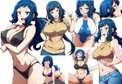 1girls 2023 absurdres adult adult_female aqua_eyes arm_under_breasts batta_16-sei big_breasts bikini black_bikini black_bra black_panties blue_hair breasts cleavage clothed_female clothing collage competition_swimsuit covered_nipples crop_top curvy different_clothes fellatio green_eyes gundam gundam_build_fighters highres iori_rinko large_breasts light-skinned_female light_skin lingerie long_hair looking_at_viewer mature mature_female milf mostly_clothed mostly_clothed_female multiple_images multiple_views on_top one-piece_swimsuit oral ponytail purple_lingerie see-through simple_background sleeveless sleeveless_turtleneck smile straddling straight_hair sweater swimsuit turtleneck turtleneck_sweater underwear voluptuous voluptuous_female wavy_hair white_background