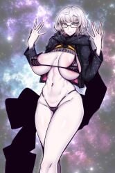 1girls bikini breasts fate/grand_order fate_(series) female gggg glasses hi_res huge_breasts jacques_de_molay_(foreigner)_(fate) light-skinned_female light_skin looking_at_viewer pale-skinned_female pale_skin short_hair thick_thighs white_hair