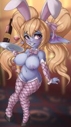 big_breasts bunny_ears bunnysuit curvy curvy_female female female_only fishnets huge_breasts league_of_legends nipples poppy pussy teta wine wine_bottle wine_glass