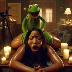 1girls ai_generated candle candles celebrity dall-e3 doggy_style implied_sex kermit_the_frog massage massage_oil massage_table moaning muppets nicki_minaj oil open_mouth prone_bone puppet real_person sesame_street stable_diffusion tagme the_muppet_show video_camera