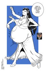 1girls akuma_no_mi aloysius belly big_belly big_breasts black_hair breasts cleavage dialogue female female_only hana_hana_no_mi hand_on_belly hyper_pregnancy long_hair nico_robin one_eye_closed one_piece post-timeskip pregnant text wink