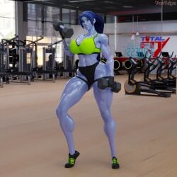 1girls 3d abs amelie_lacroix ass big_ass big_breasts black_fingernails black_nails black_thong blizzard_entertainment blue_hair braided_ponytail elbow_sleeve female female_only fit fit_female gym looking_at_viewer mirror muscular muscular_female muscular_thighs no_pants oiled oiled_skin oily overwatch overwatch_2 ponytail purple-skinned_female purple_skin solo solo_female sports_bikini sports_bra sports_panties tattoo tattoo_on_stomach thick_thighs thong thunder_thighs vonsvaigen wide_hips widowmaker yellow_eyes