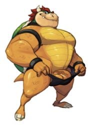 analon_(artist) balls bowser clothing erection genitals horn koopa male male_only mario_(series) nintendo pecs penis scalie simple_background smile solo toomanyboners underwear white_background