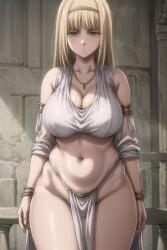 1girls ai_generated attack_on_titan bare_legs bare_shoulders bare_thighs bikini_bottom blonde_hair blue_eyes bracelet breasts cleavage curvy detached_sleeves female female_only gardener_ai hairband harem_outfit highleg_bikini hourglass_figure large_breasts loincloth long_hair looking_down midriff milf navel necklace pawg pelvic_curtain revealing_clothes skimpy slave_bikini solo stable_diffusion string_bikini thick_thighs thin_waist transparent_clothing wide_hips ymir_fritz