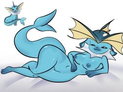 1girls 2d 2d_(artwork) 3_toes 4_fingers :3 animal_nose anthro bed black_nose blue_body blue_fur blue_hair blue_skin breasts eeveelution female female_only fish_tail full_body furniture furry generation_1_pokemon hobin_ humanoid laying_on_bed looking_at_viewer nipples nude nude_female pokémon_(species) pokemon pussy short_hair smile smug_face solo solo_focus thick thick_thighs vaporeon yiff