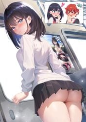 adult_swim bare_ass blush cowboy_shot dat_ass embarrassed hibiki_yuuta huge_thighs large_ass looking_back poster race_queen rear_view squatting ssss.gridman studiopokotan takarada_rikka thick_thighs toonami train_interior upskirt wide_hips